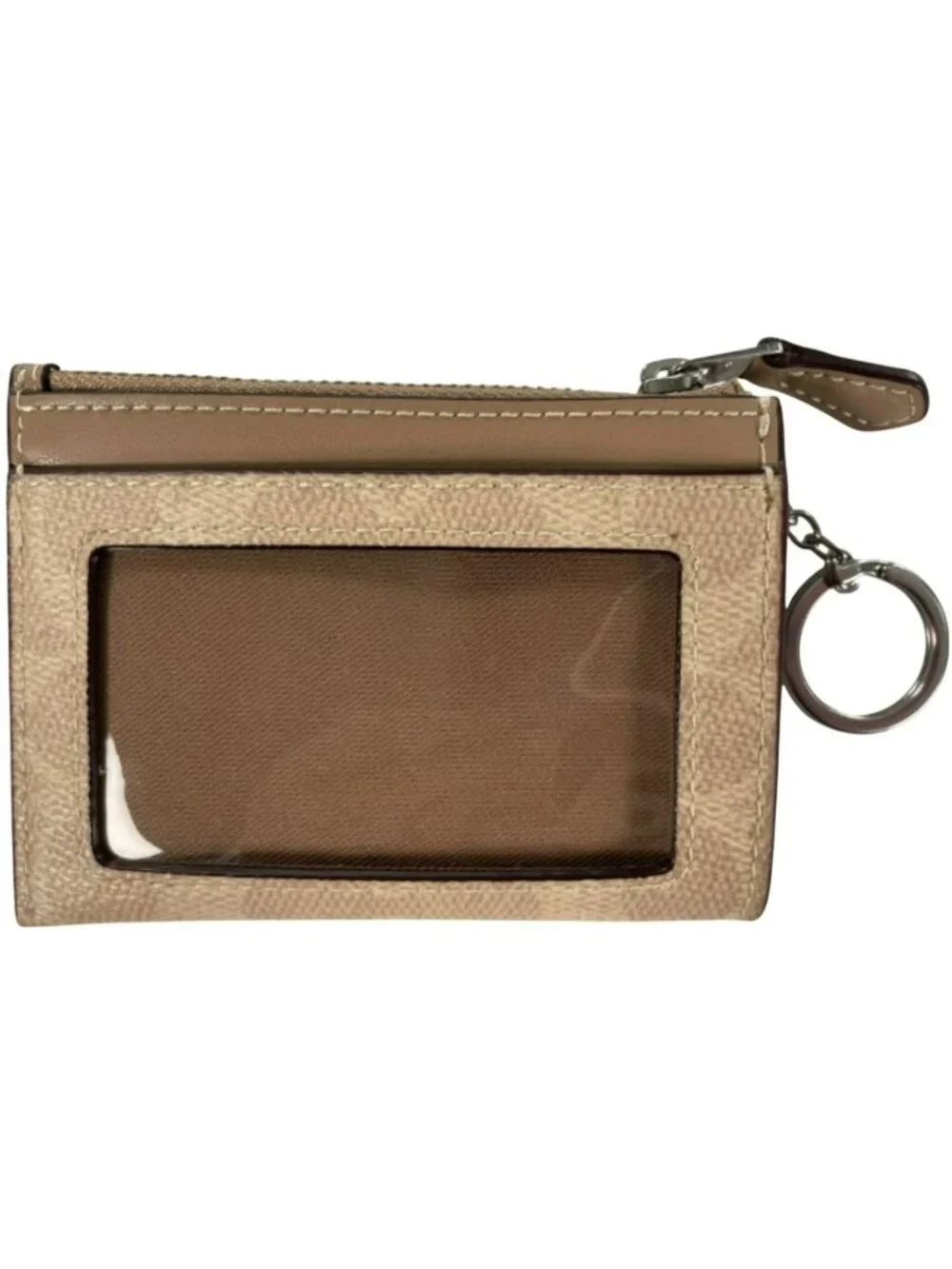 Coach Mini Skinny ID Case Key Ring Beige & Brown Authentic NEW